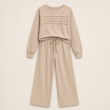Morvenda – Girocollo Costine e Pantaloni Coulisse Beige