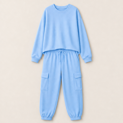 Norellia – Girocollo e Pantaloni Cargo, Completo Casual Blue