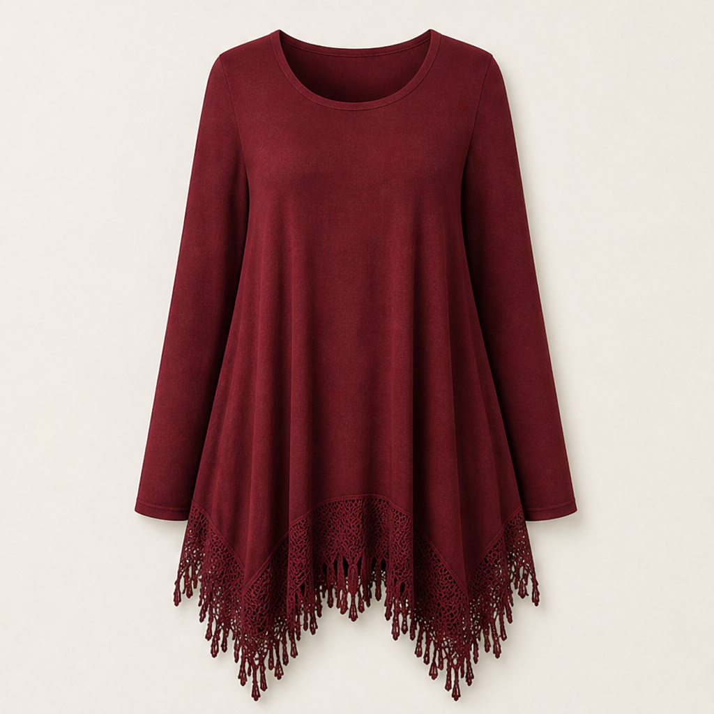Velouna – Tunica Bohémien con Pizzo e Frange Burgundy