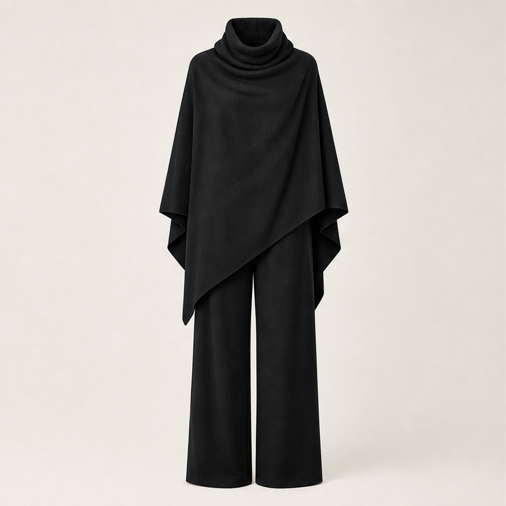 Voralia – Completo Cappa Collo Alto e Pantaloni Larghi Black