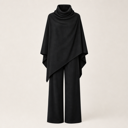 Voralia – Completo Cappa Collo Alto e Pantaloni Larghi Black