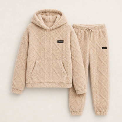 Morbento – Completo Felpa e Pantaloni Effetto Peluche Beige