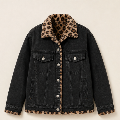 Velmora – Giacca di Jeans Reversibile con Interno Leopardo Black