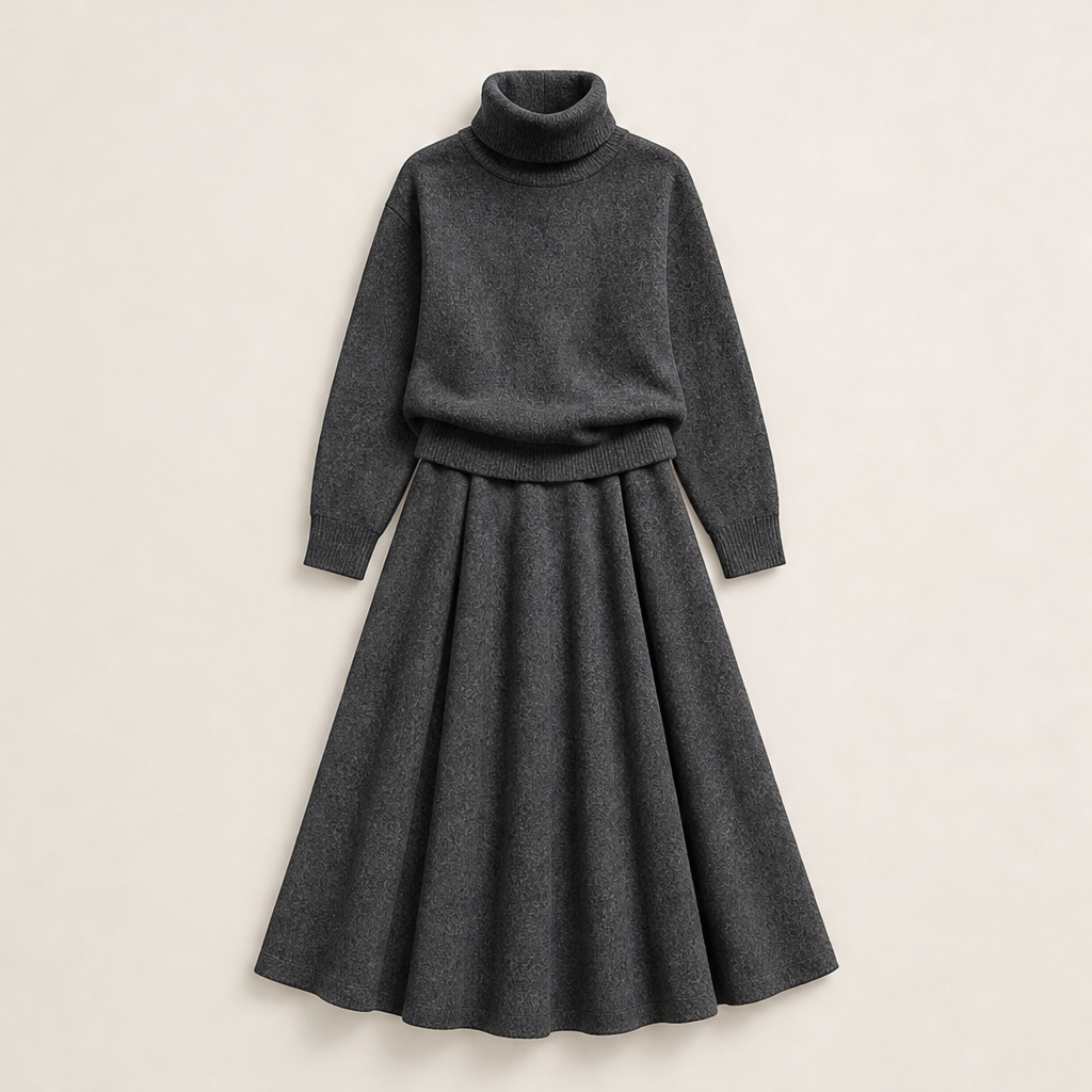 Varlune – Completo Dolcevita e Gonna Lunga a Due Pezzi Grey