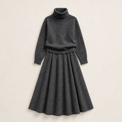 Varlune – Completo Dolcevita e Gonna Lunga a Due Pezzi Grey