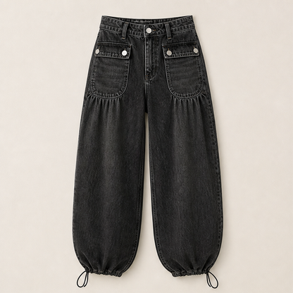 Vallonda – Jeans Baggy a Vita Alta con Coulisse Black