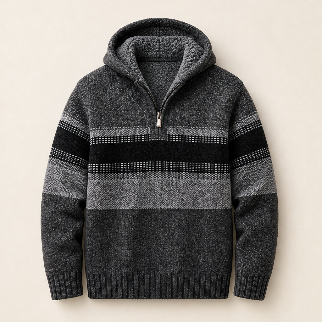 Calveno – Felpa con Cappuccio Effetto Maglia Foderata Termica Grey