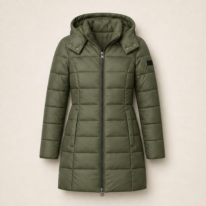 Novarine – Piumino Trapuntato Midi con Cappuccio Olive