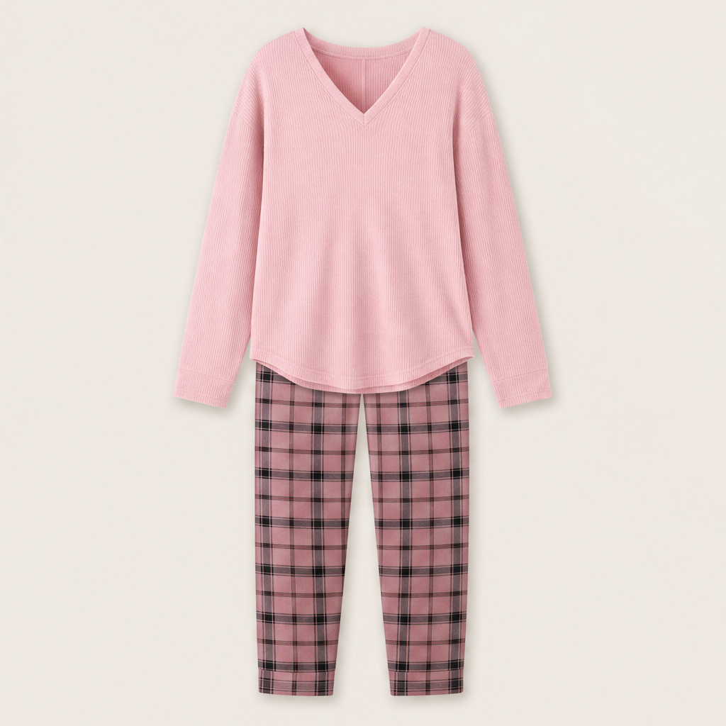 Velanoa – Completo Due Pezzi Maglia e Leggings Scozzesi Pink