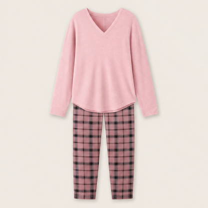 Velanoa – Completo Due Pezzi Maglia e Leggings Scozzesi Pink