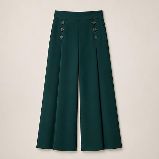 Pantaloni Ampi a Vita Alta | Pantaloni Palazzo Fluidi con Pieghe - Gamba Larga Elegante Green