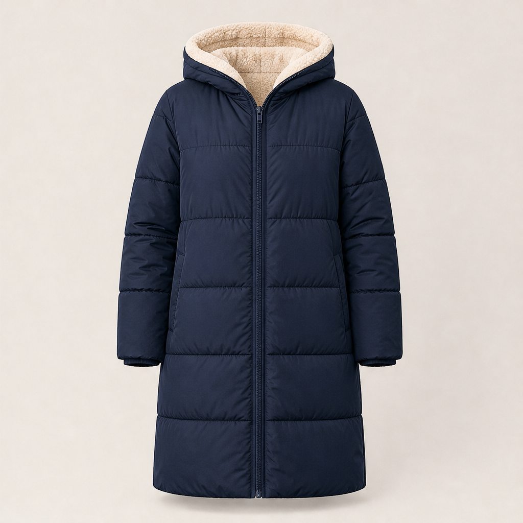 Verlonia – Piumino Lungo Reversibile con Cappuccio Navy