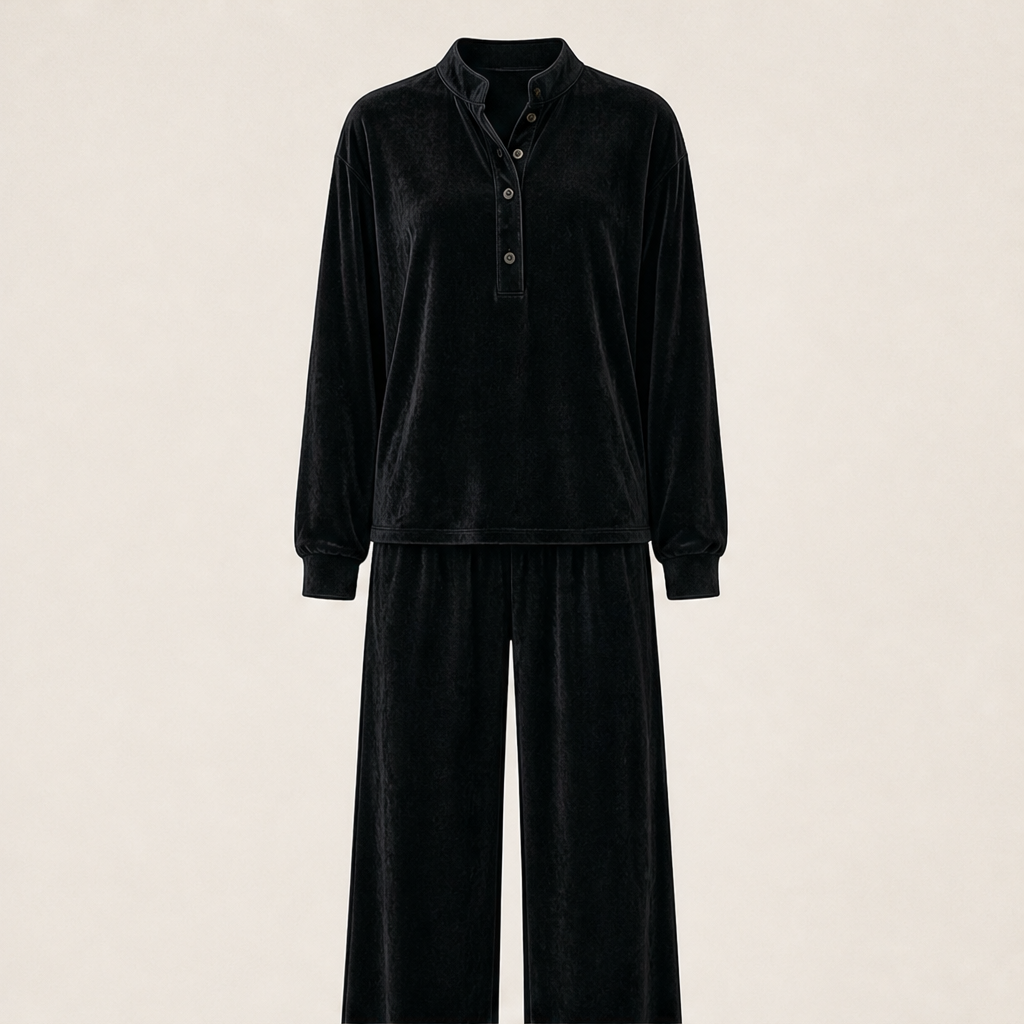 Velmora – Completo Due Pezzi in Velour Gamba Larga Black