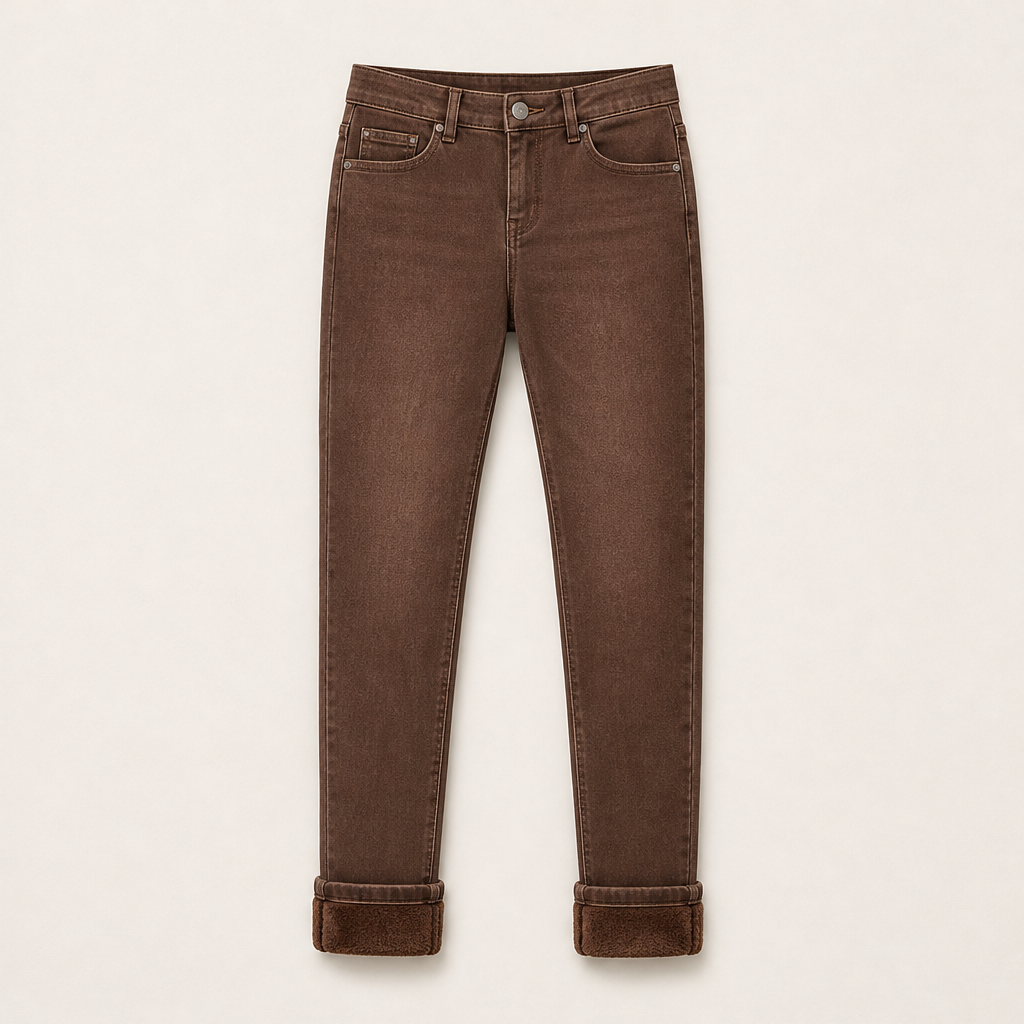 Calorra – Jeans Skinny Foderati in Pile Brown