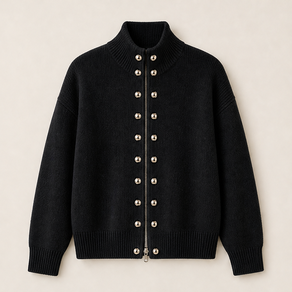 Marvenzo – Cardigan Doppiopetto Collo Alto in Maglia Black