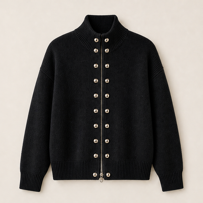 Marvenzo – Cardigan Doppiopetto Collo Alto in Maglia Black