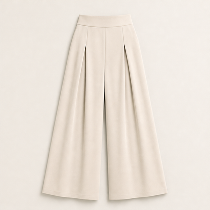 Kuquo – Pantaloni Plissettati a Vita Alta Palazzo Beige