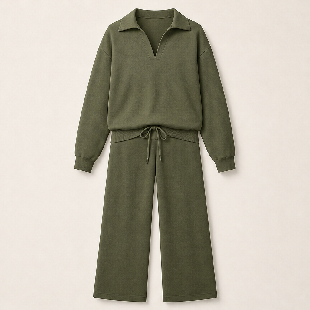 Nuvora – Scollo a V Completo Casual in Maglia Olive