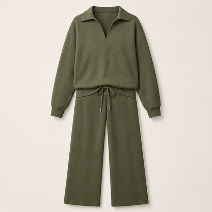 Nuvora – Scollo a V Completo Casual in Maglia Olive