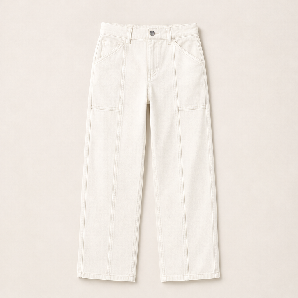 Verineo – Pantaloni Dritti con Cuciture Rinforzate White