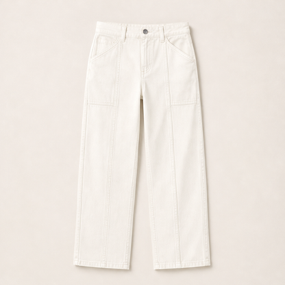 Verineo – Pantaloni Dritti con Cuciture Rinforzate White
