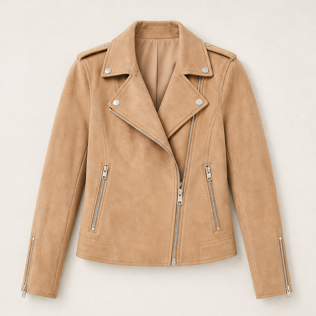 Varonne – Giacca Biker Slim Fit in Microscamosciato Camel