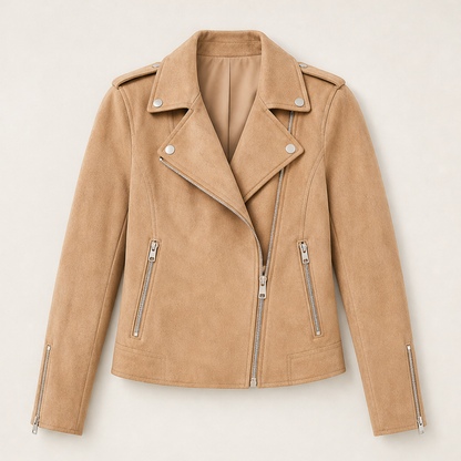 Varonne – Giacca Biker Slim Fit in Microscamosciato Camel