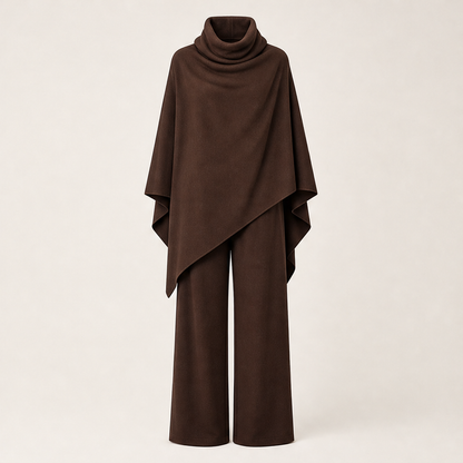 Voralia – Completo Cappa Collo Alto e Pantaloni Larghi Brown