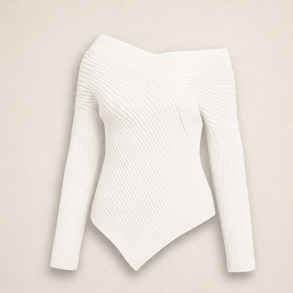 Novarielle – Top in Maglia Asimmetrico Spalle Scoperte White