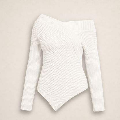Novarielle – Top in Maglia Asimmetrico Spalle Scoperte White
