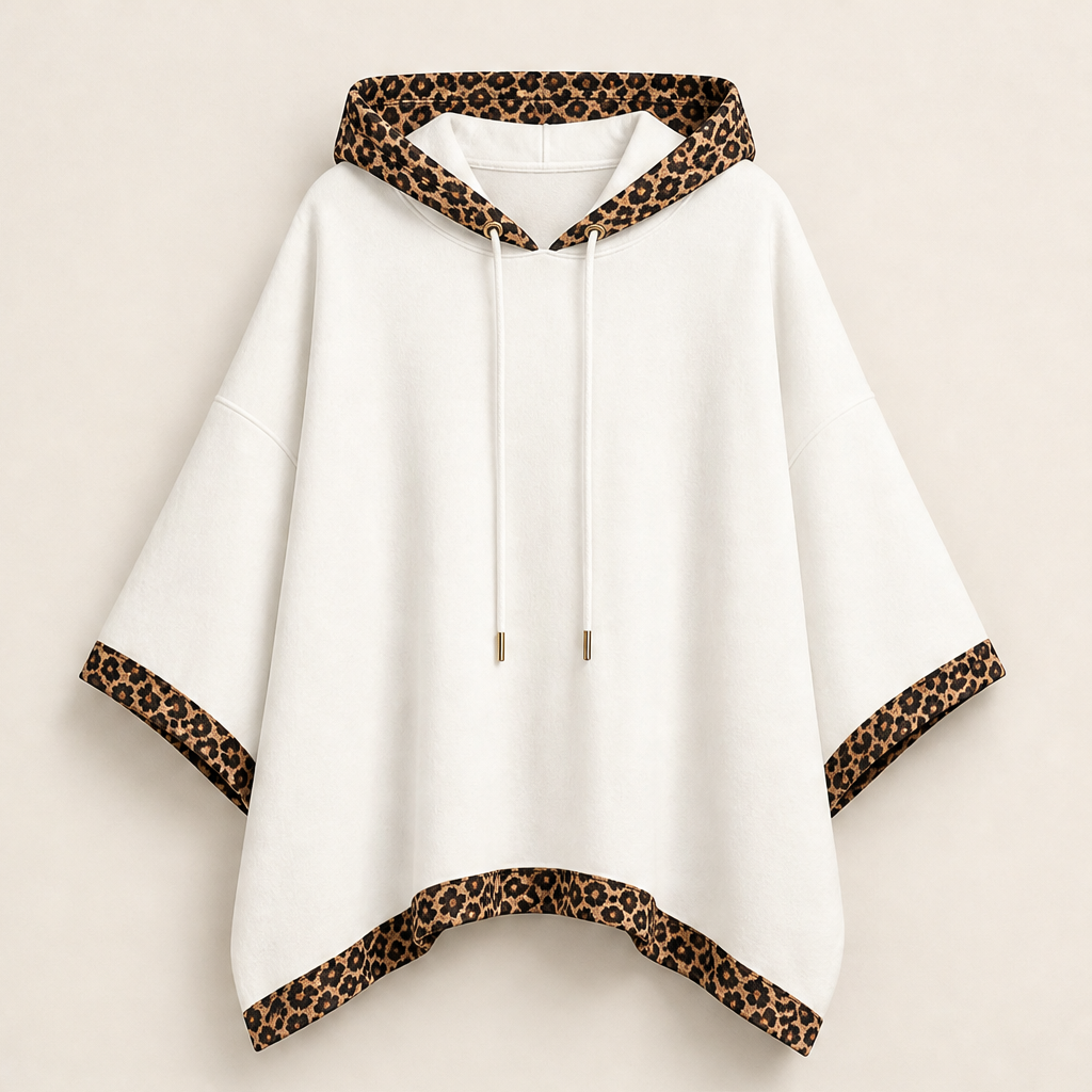 Velmora – Felpa Poncho con Bordo Leopardato White