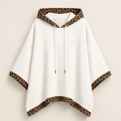 Velmora – Felpa Poncho con Bordo Leopardato White