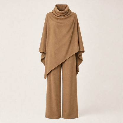 Voralia – Completo Cappa Collo Alto e Pantaloni Larghi Camel