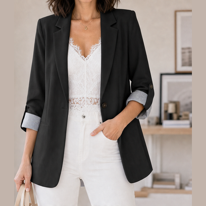 Blazer Azzurro Cielo | Giacca Elegante Donna Autunno - Revers e Maniche a Risvolto Black