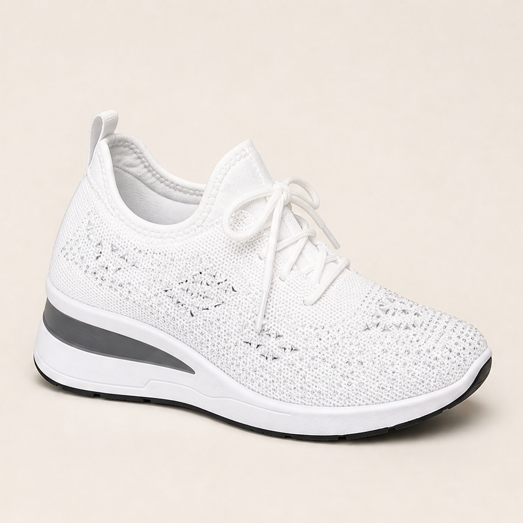 Sneakers Blu Navy in Mesh con Strass | Scarpe con Zeppa e Dettagli Brillanti – Traspiranti con Lacci