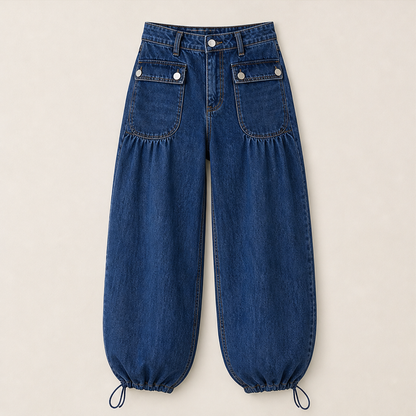 Vallonda – Jeans Baggy a Vita Alta con Coulisse Dark Blue
