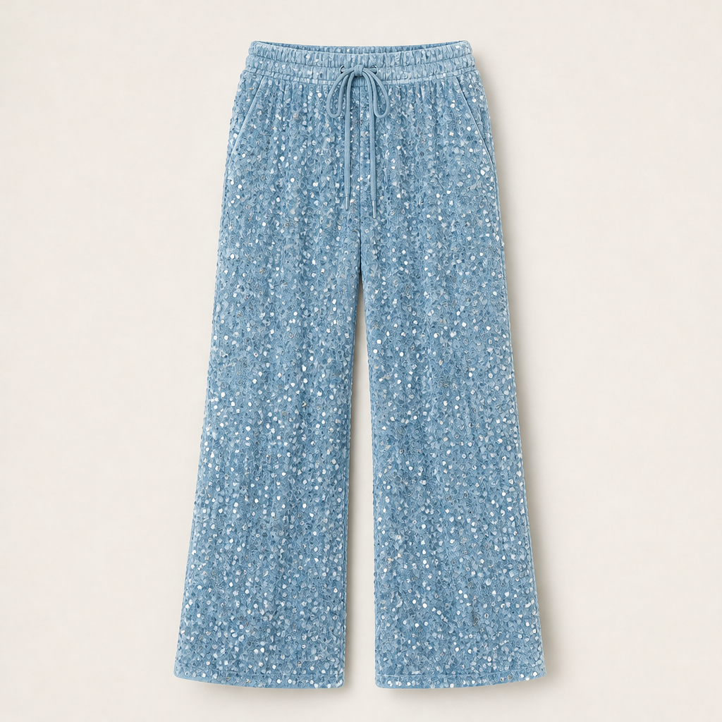 Luminetta – Pantaloni a Paillettes Velluto Blue