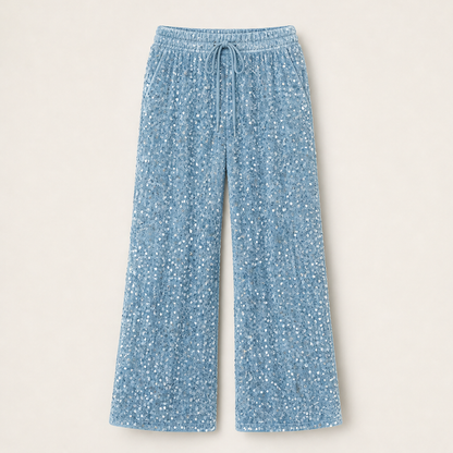 Luminetta – Pantaloni a Paillettes Velluto Blue