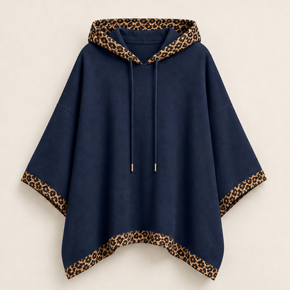 Velmora – Felpa Poncho con Bordo Leopardato Navy