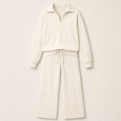 Nuvora – Scollo a V Completo Casual in Maglia Beige