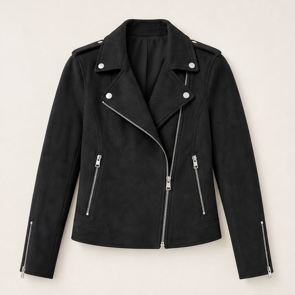 Varonne – Giacca Biker Slim Fit in Microscamosciato Black