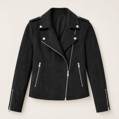 Varonne – Giacca Biker Slim Fit in Microscamosciato Black