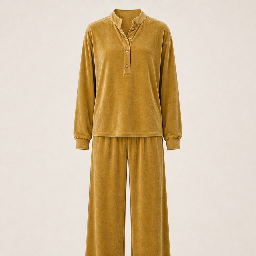 Velmora – Completo Due Pezzi in Velour Gamba Larga Mustard