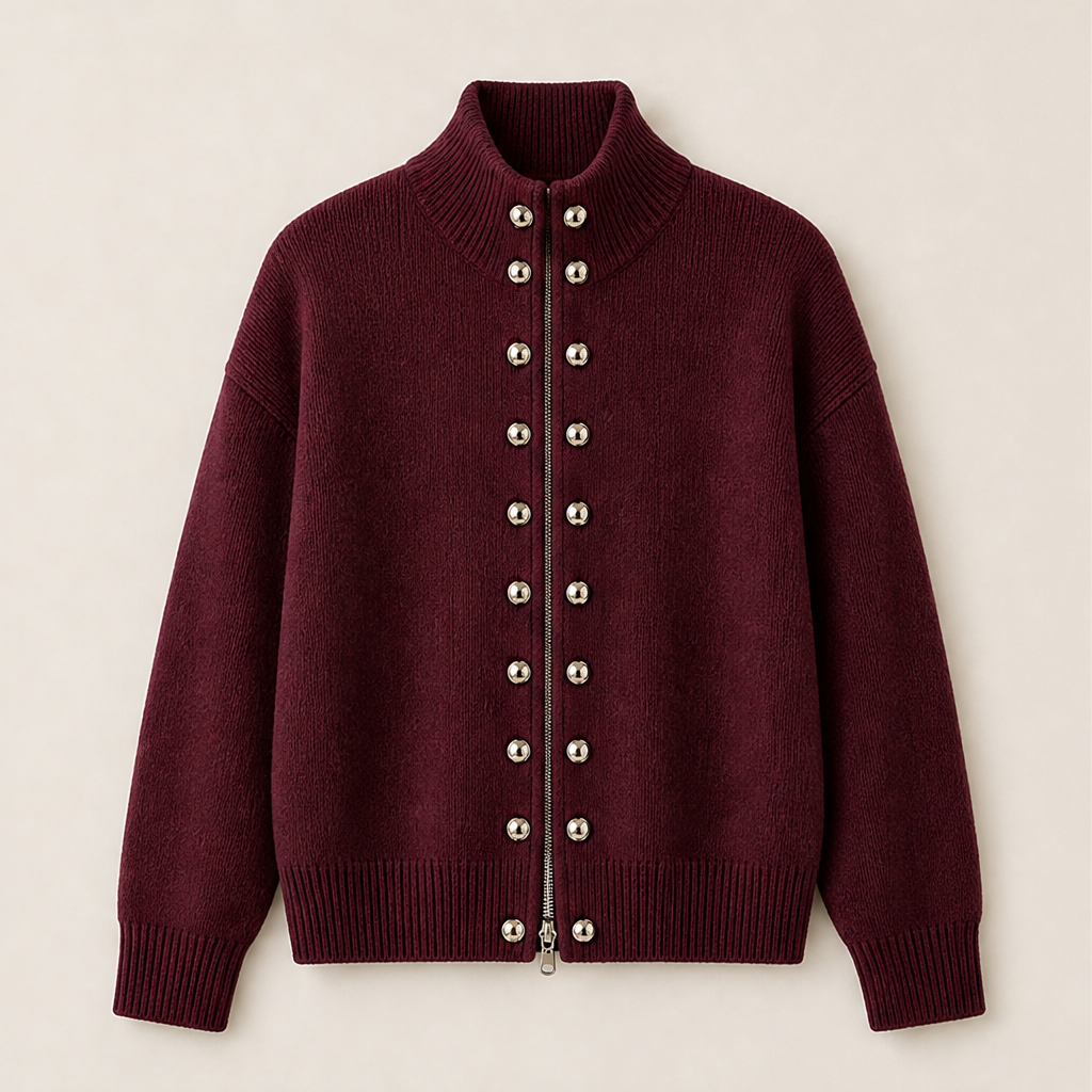 Marvenzo – Cardigan Doppiopetto Collo Alto in Maglia Burgundy