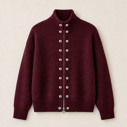 Marvenzo – Cardigan Doppiopetto Collo Alto in Maglia Burgundy