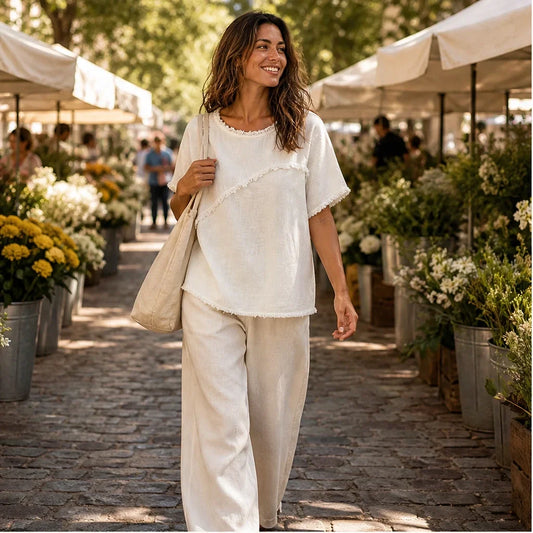Frayla Top Estivo da Donna con Bordi a Vivo - Maglia Casual Girocollo dalla Vestibilità Comoda