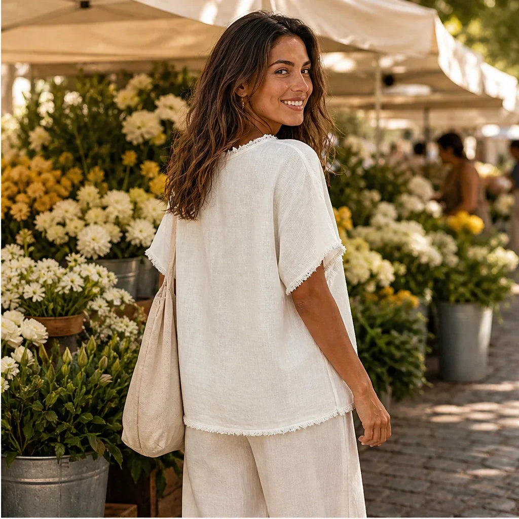 Frayla Top Estivo da Donna con Bordi a Vivo - Maglia Casual Girocollo dalla Vestibilità Comoda