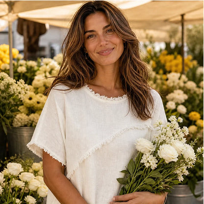 Frayla Top Estivo da Donna con Bordi a Vivo - Maglia Casual Girocollo dalla Vestibilità Comoda