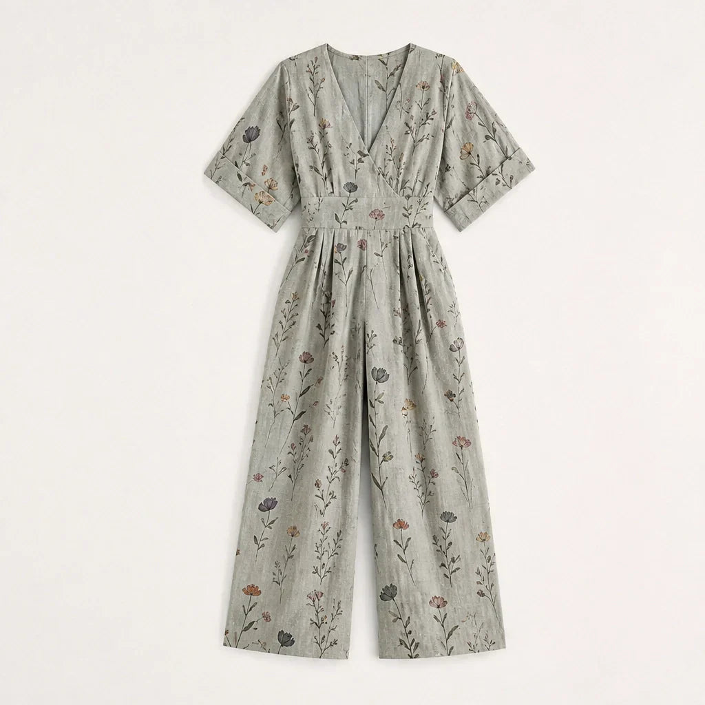 Wrenvale Tuta Floreale da Donna a Gamba Larga - Jumpsuit Estiva Smanicata con Scollo a V e Tasche