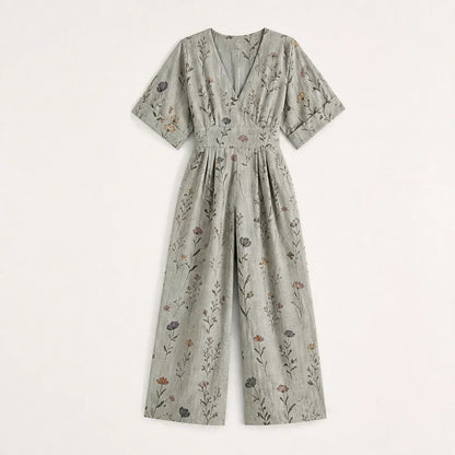 Wrenvale Tuta Floreale da Donna a Gamba Larga - Jumpsuit Estiva Smanicata con Scollo a V e Tasche